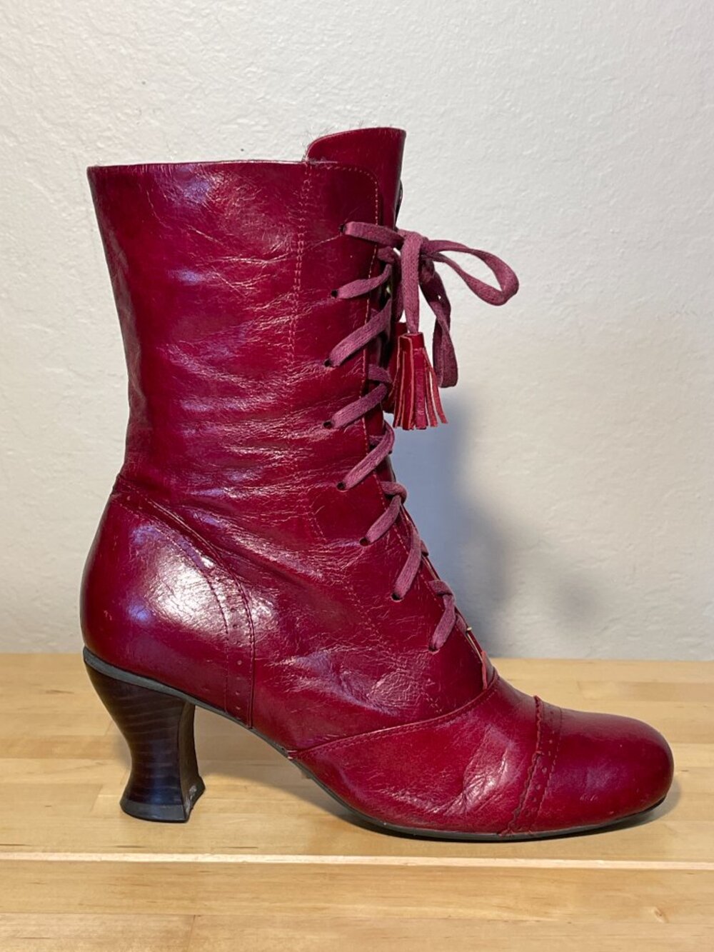 Miz Mooz Burgundy Red Leather Victorian Steampunk Button